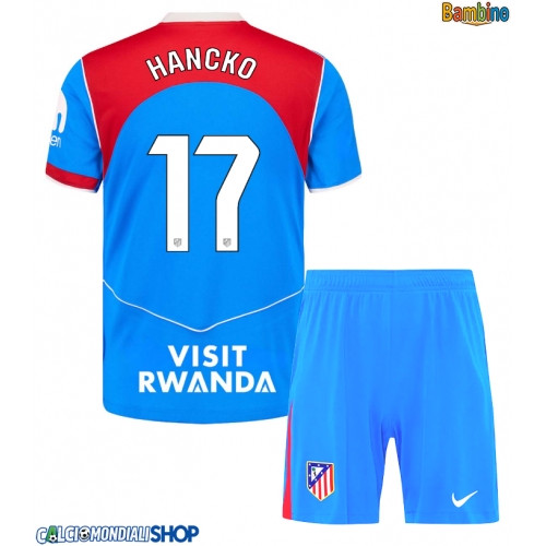 Maglie da calcio Atletico Madrid David Hancko #17 Terza Maglia Bambino 2025-26 Manica Corta + Pantaloni corti)